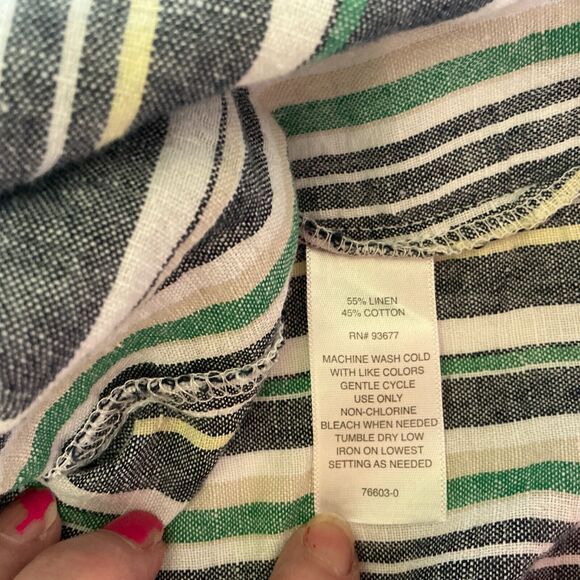 Liz ClaiborneWoman's Striped Button Front Shirt Cap Sleeves Size XL Linen Blend - Picture 6 of 8